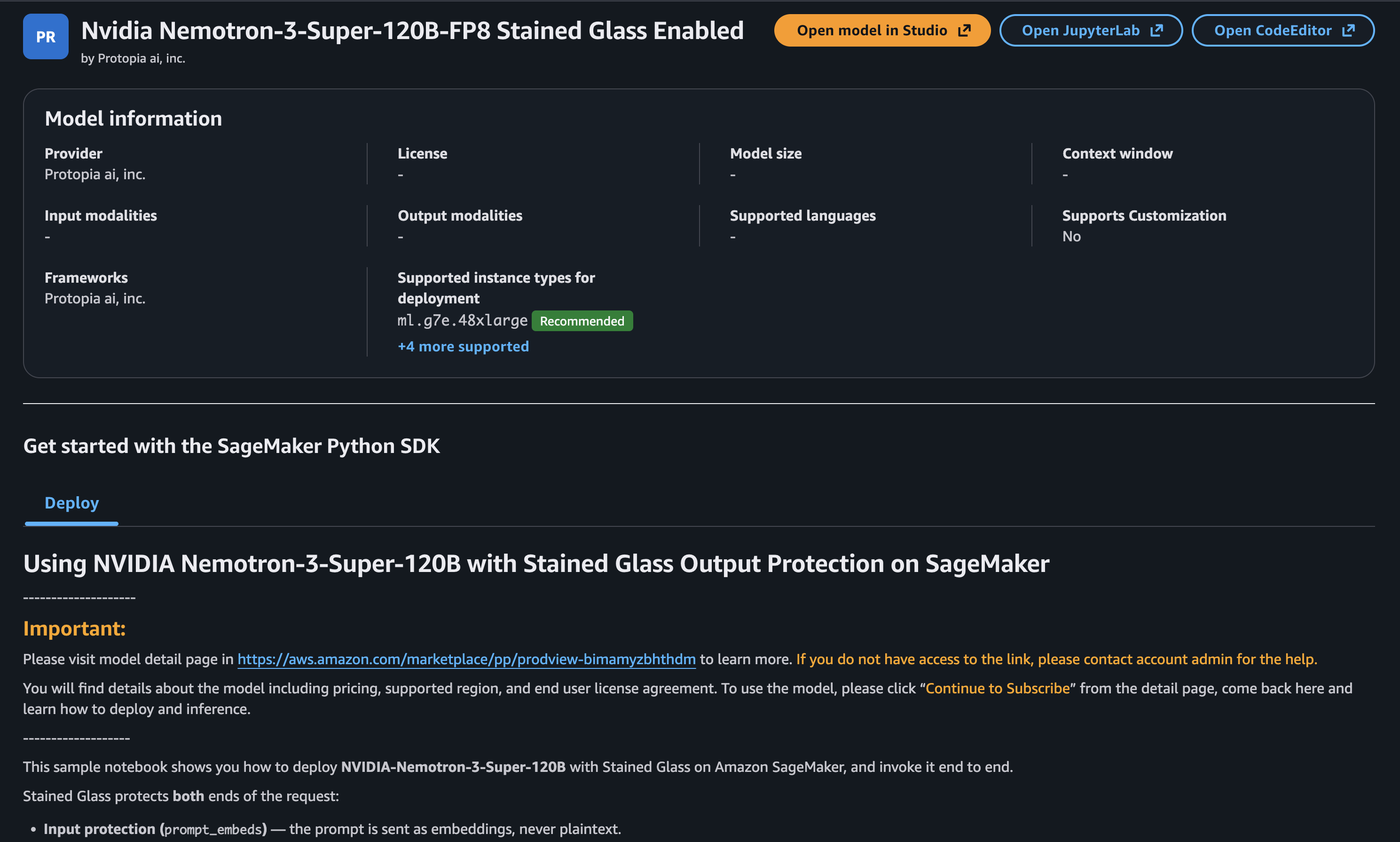 Sagemaker Jumpstart product page